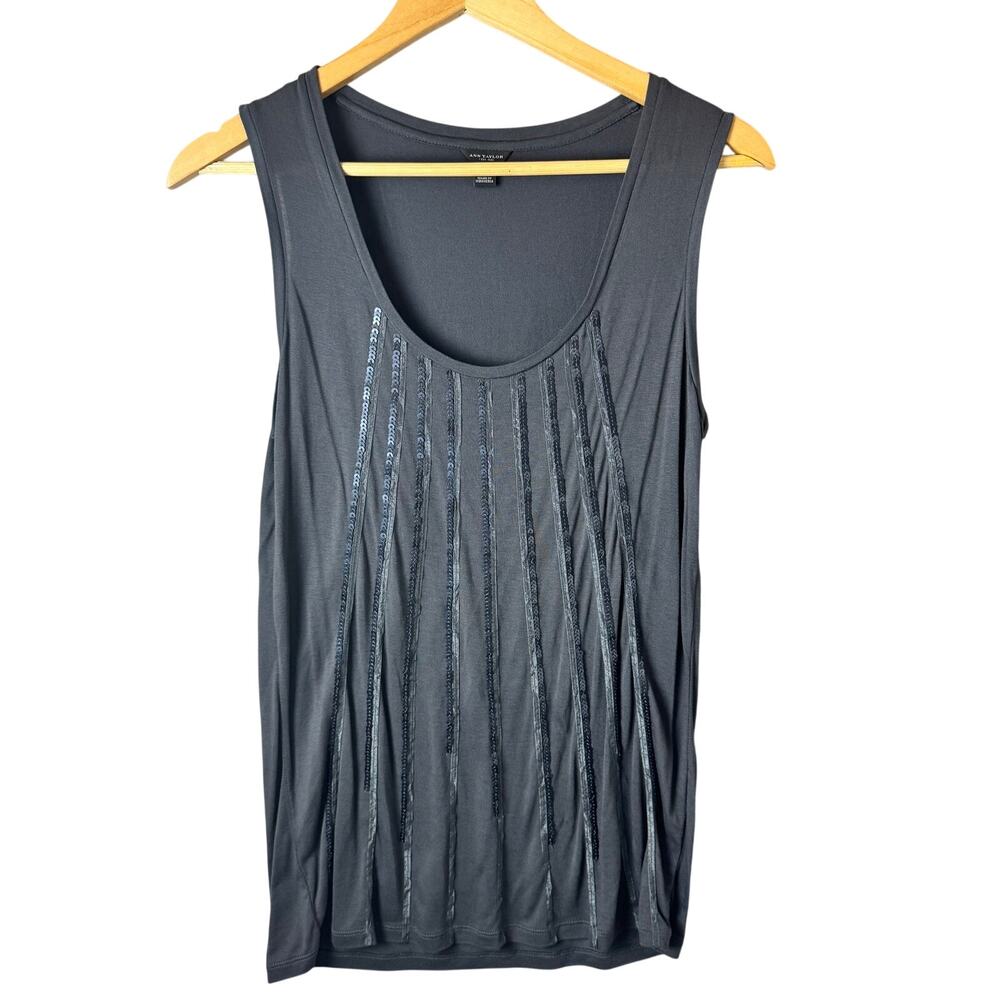 Ann Taylor Tank Top Women’s Medium Gray Sequin Minimalist Summer Stretch Boho